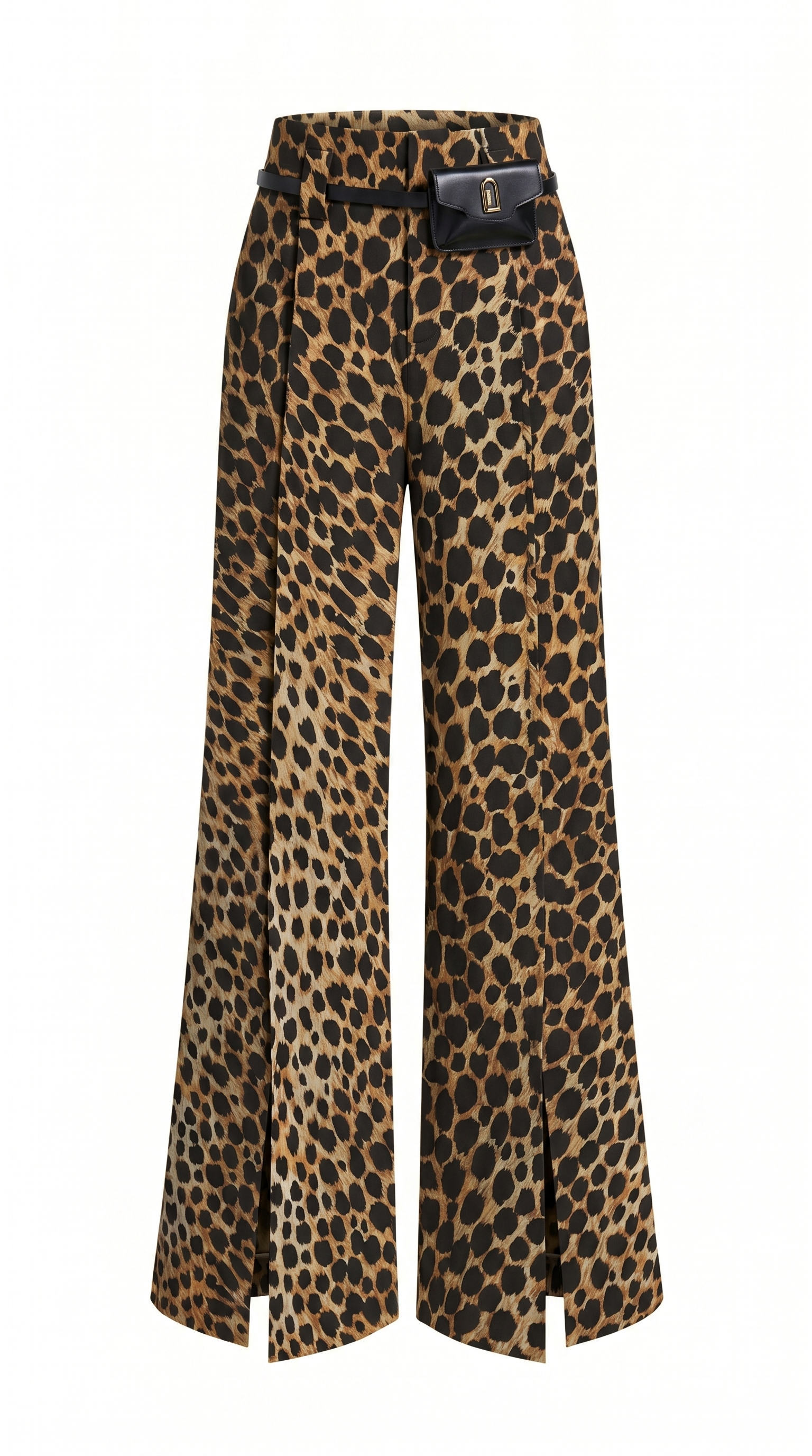 High-Waist Split Front Wide-Leg Trousers