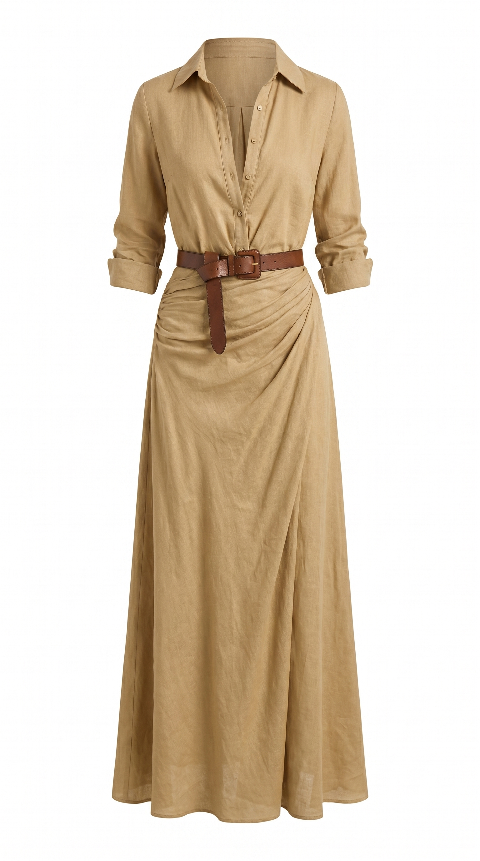 Tailored Lapel Belted Maxi Shirt Dress