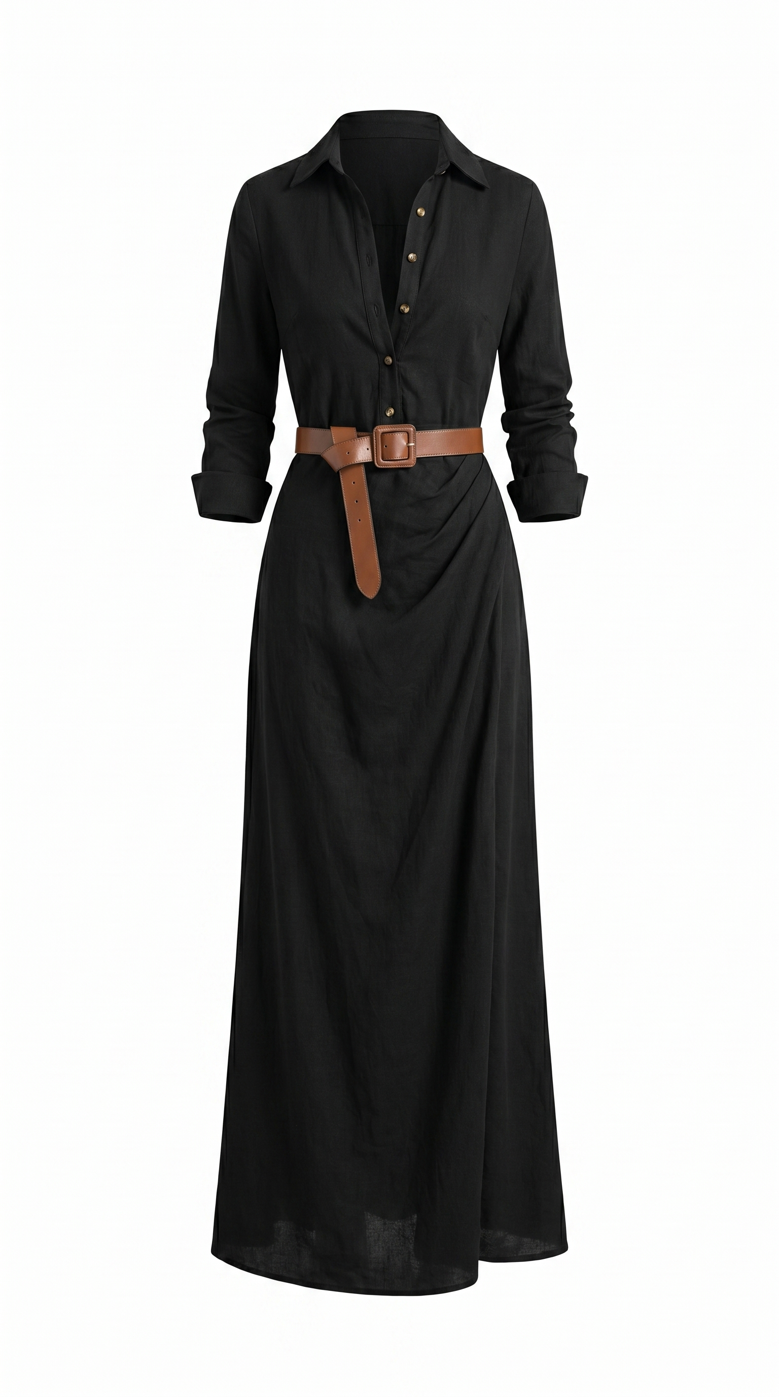 Tailored Lapel Belted Maxi Shirt Dress