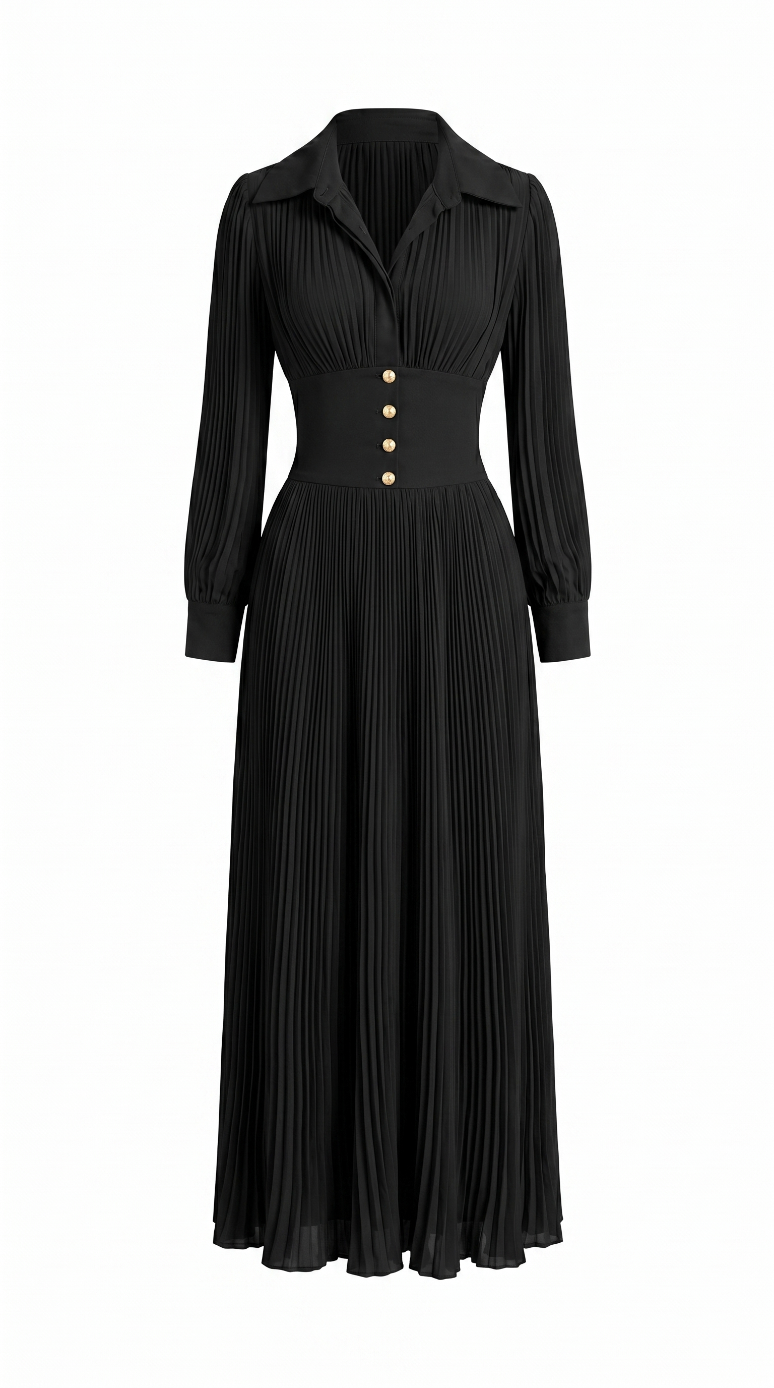 Tailored Pleated Belted Maxi Shirt Dress