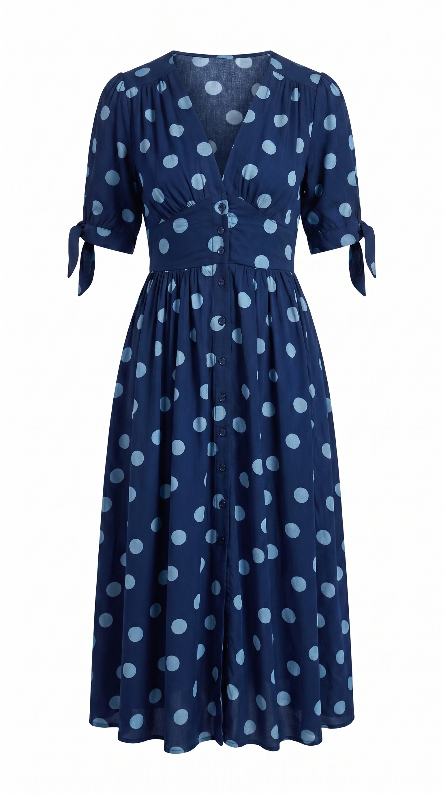 Polka Dot V-Neck Button-Front Dress