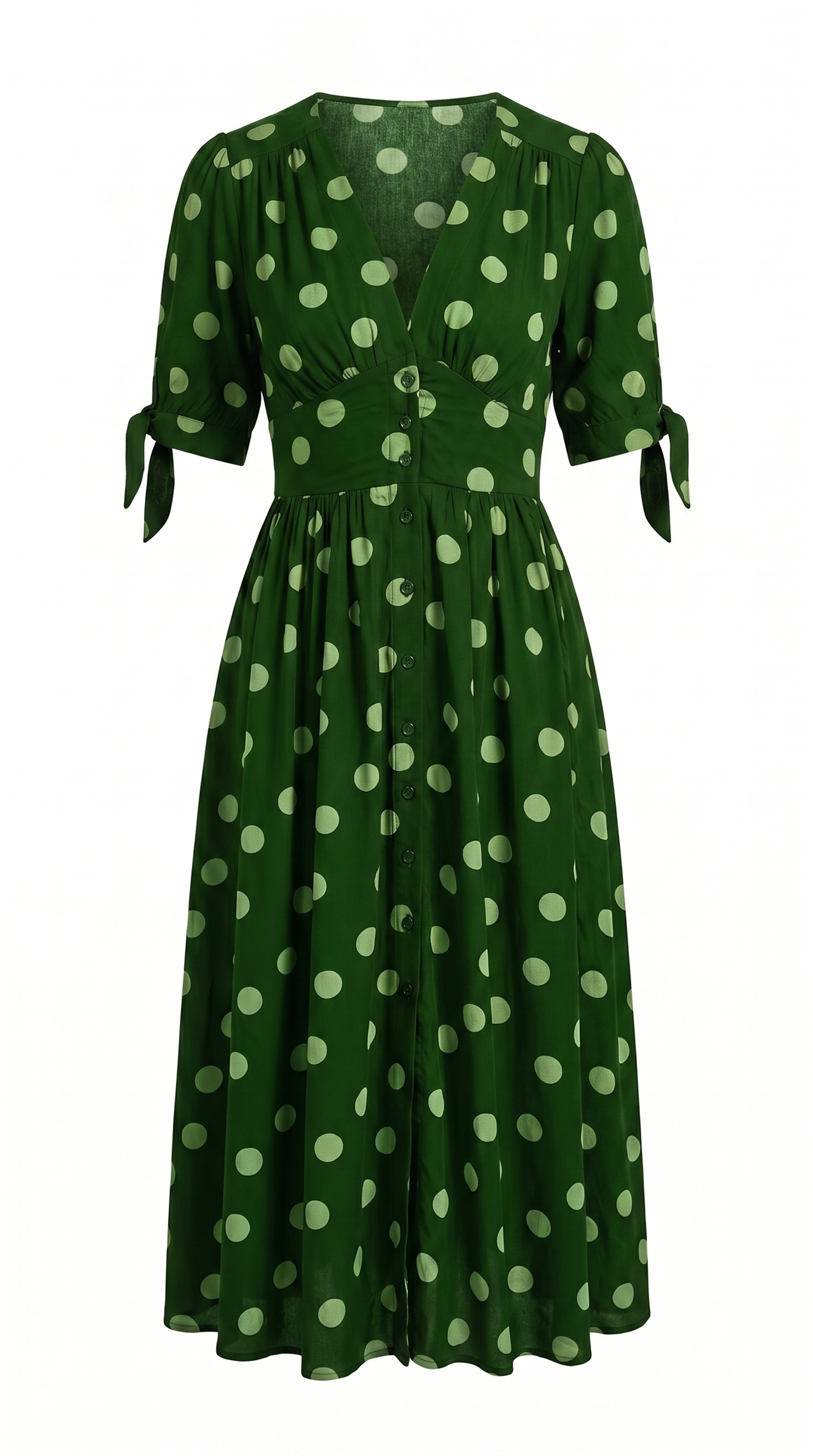 Polka Dot V-Neck Button-Front Dress