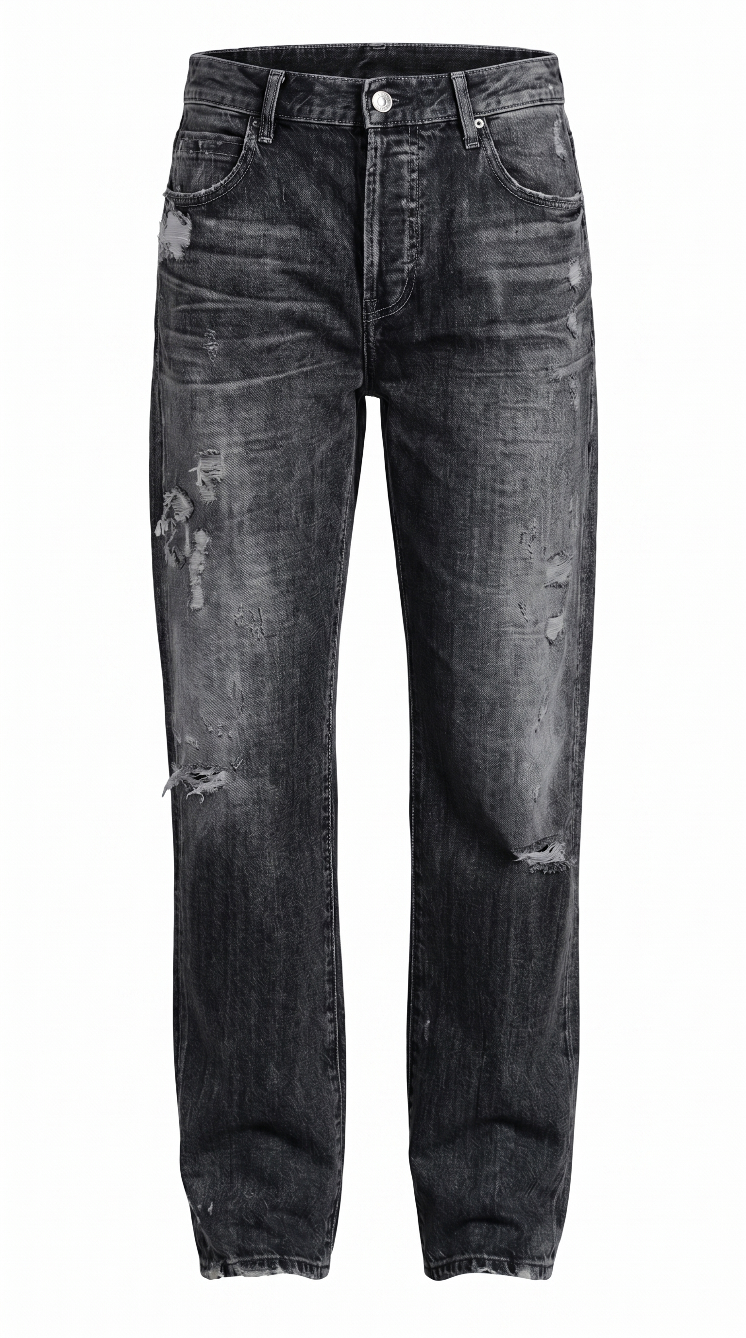 Low-Rise Distressed Straight Leg Denim Jeans