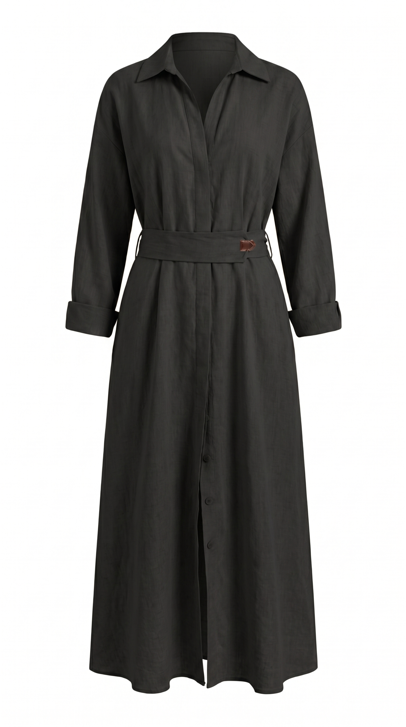 Pleated Lapel Waist-Tie Maxi Dress