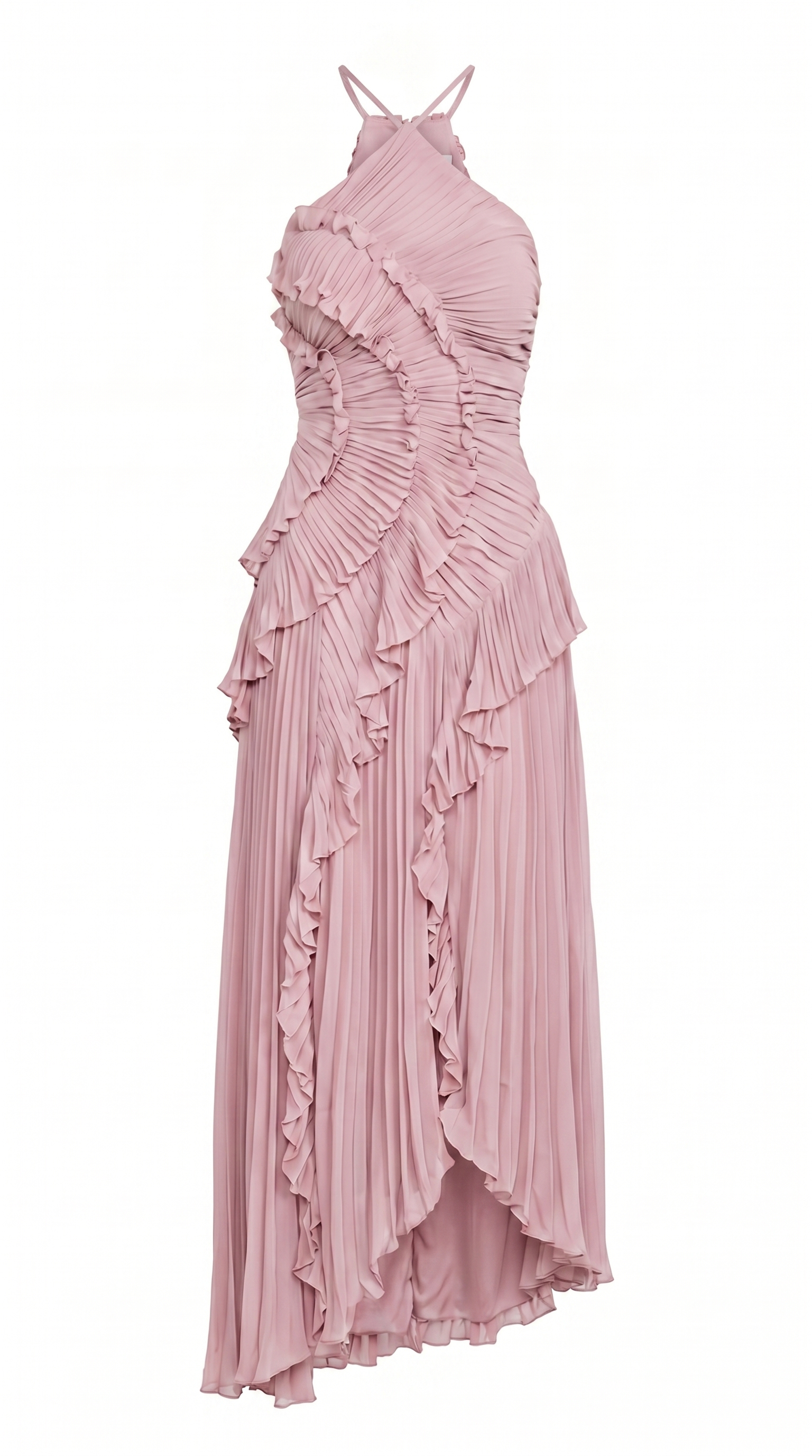 Pleated Halter Ruffle Maxi Dress