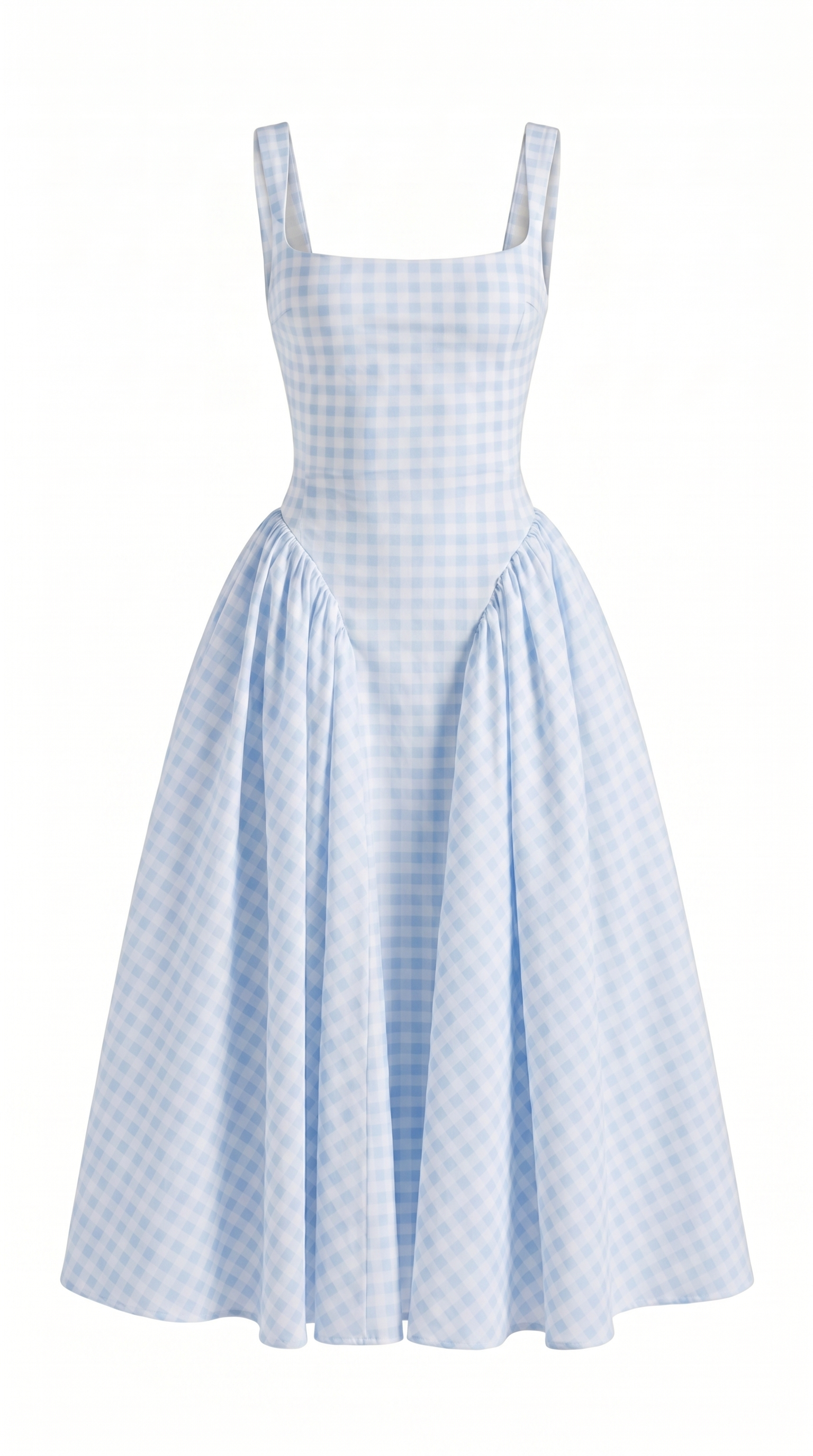 Pastel Check Square Neck A-Line Sundress with Adjustable Straps
