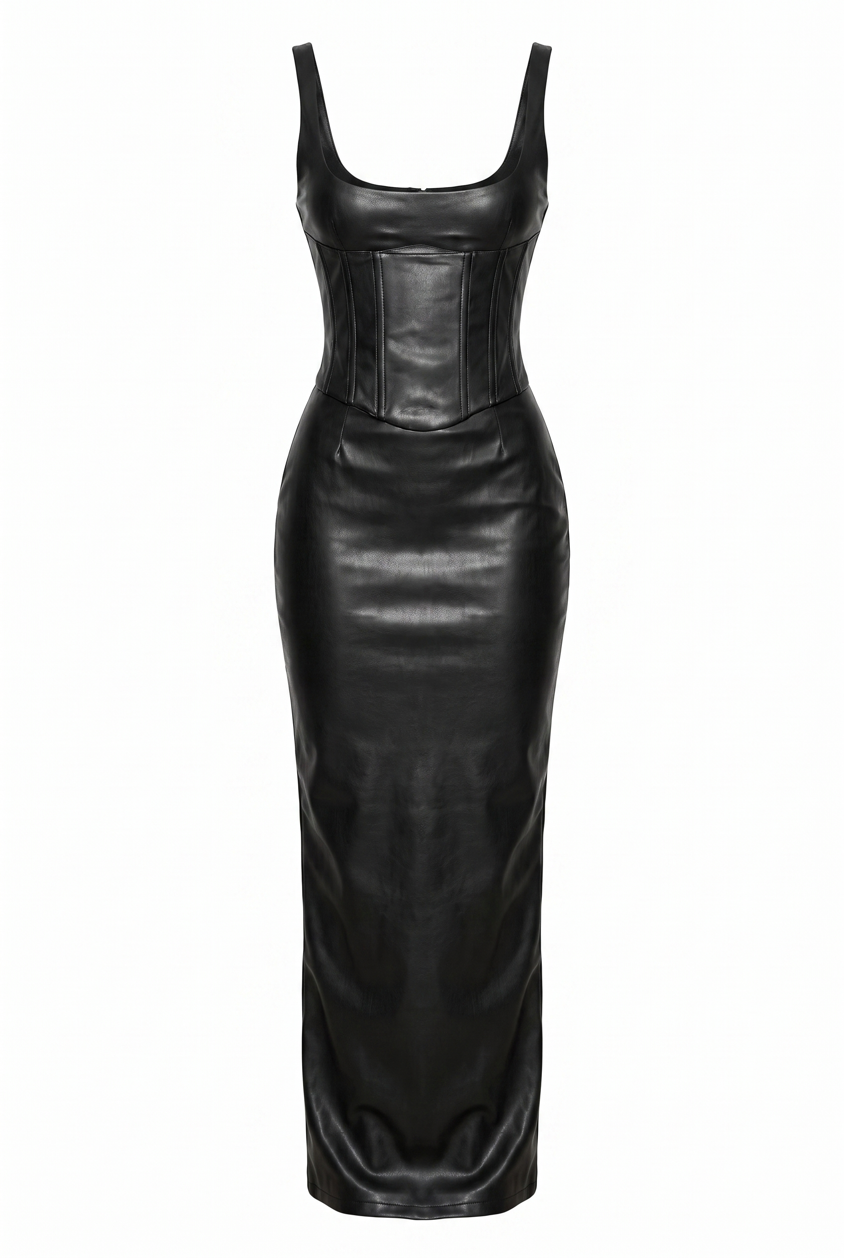 Sculpted Square-Neck Faux Leather Maxi Dress