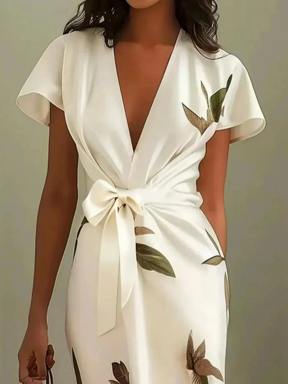 Belted V-Neck Wrap Midi Dress