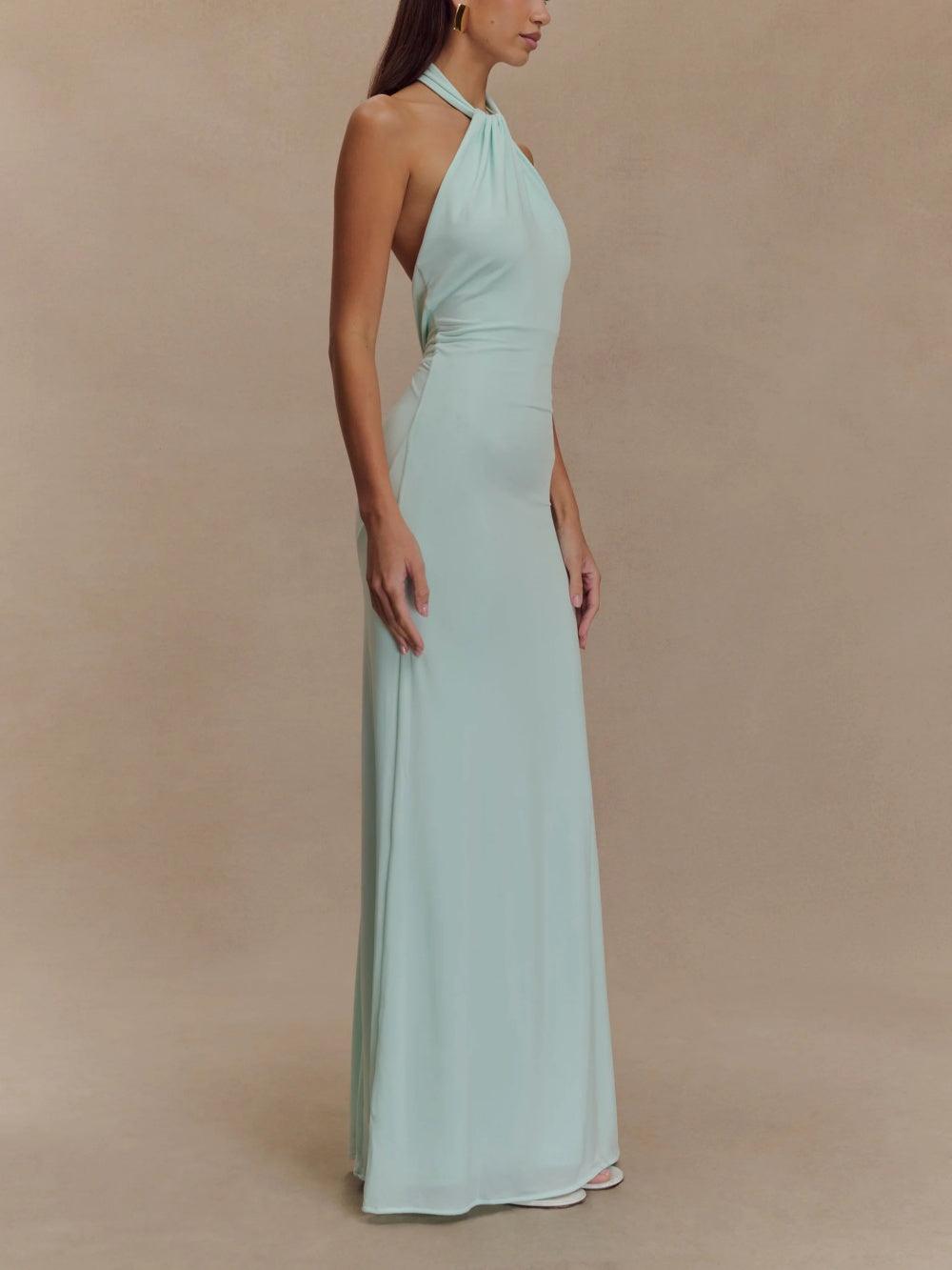 Ruched Open-Back Halter Maxi Dress