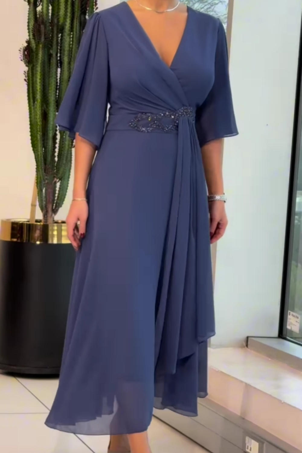 Elegant Draped V-Neck Maxi Dress