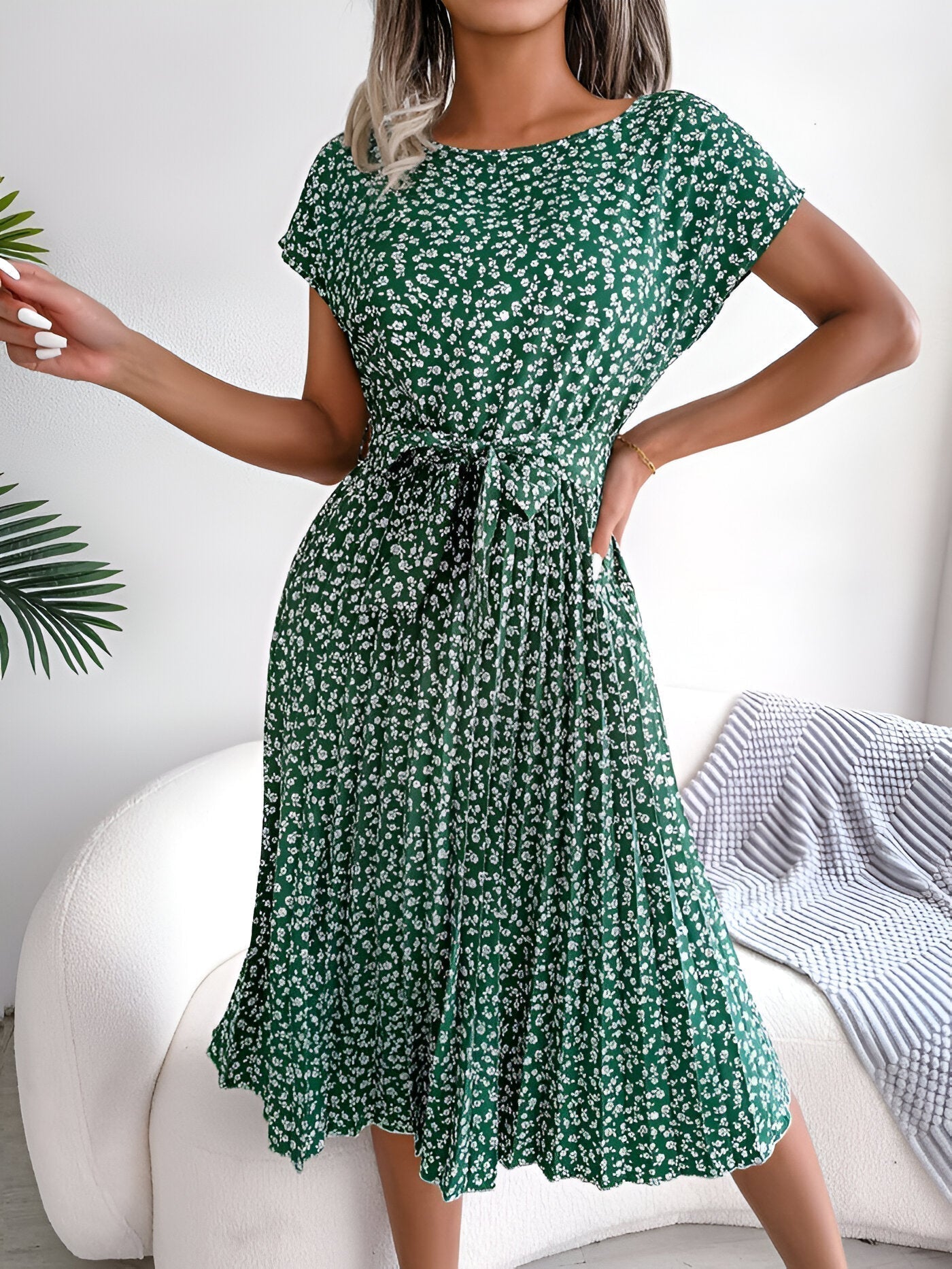 Floral Pleated Midi A-Line Dress