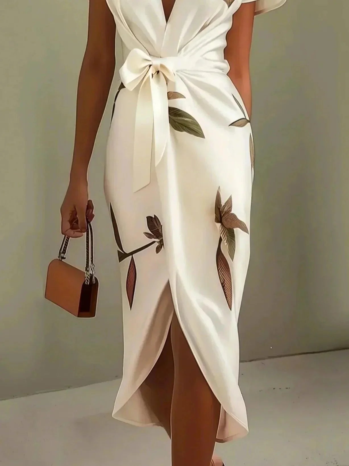 Belted V-Neck Wrap Midi Dress