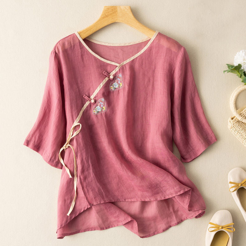 Relaxed Cotton-Linen Patch Detail Shirt