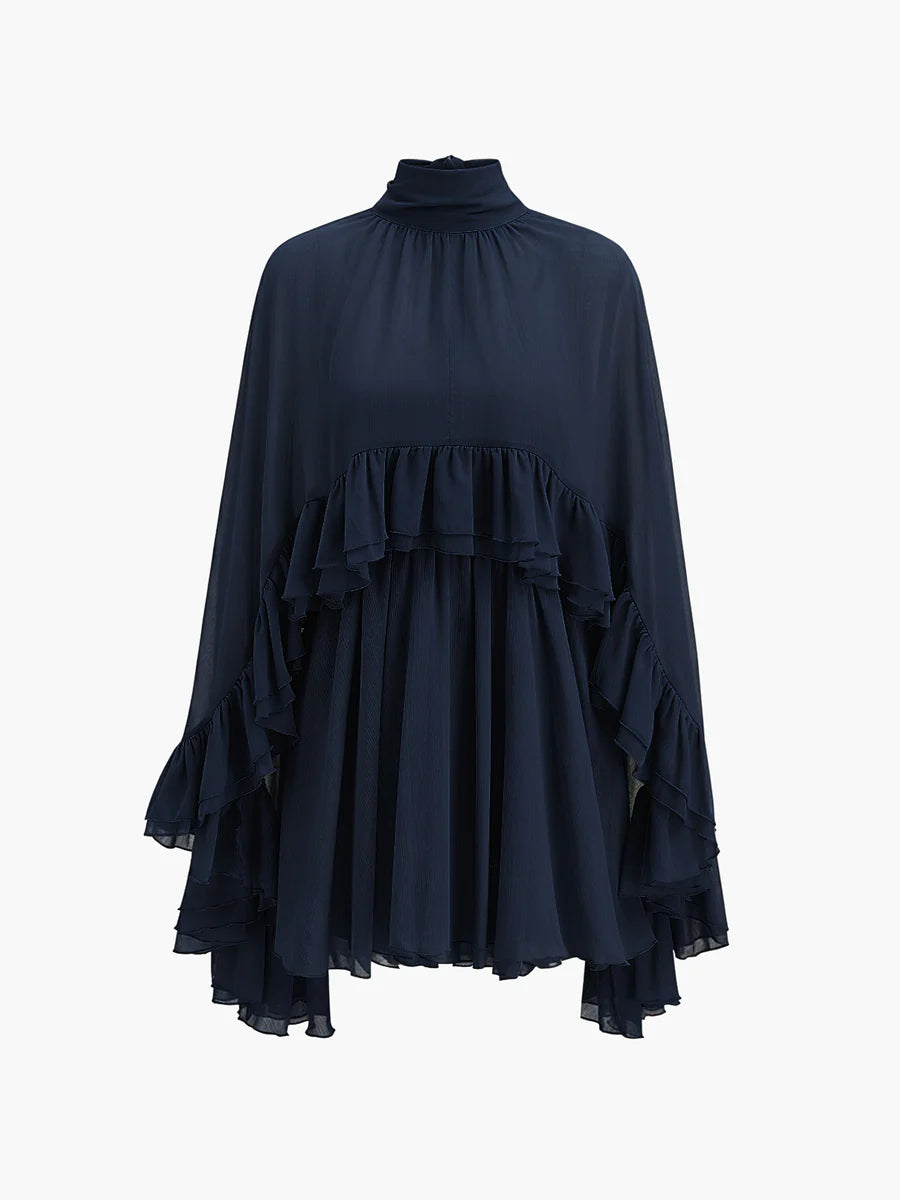 Layered Chiffon Cape Mini Dress