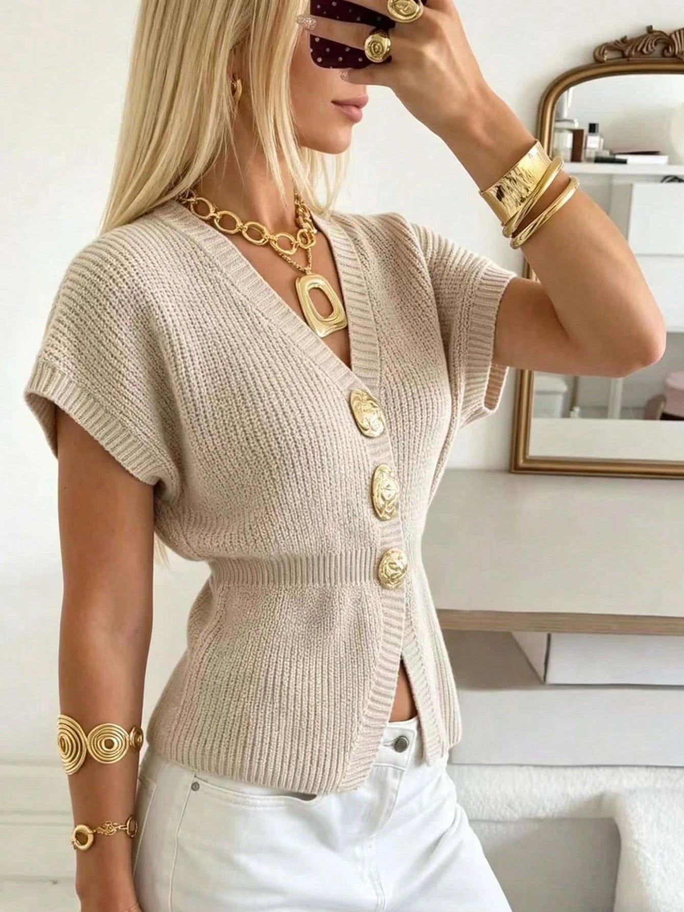 Deep Gold Button Knit Cardigan