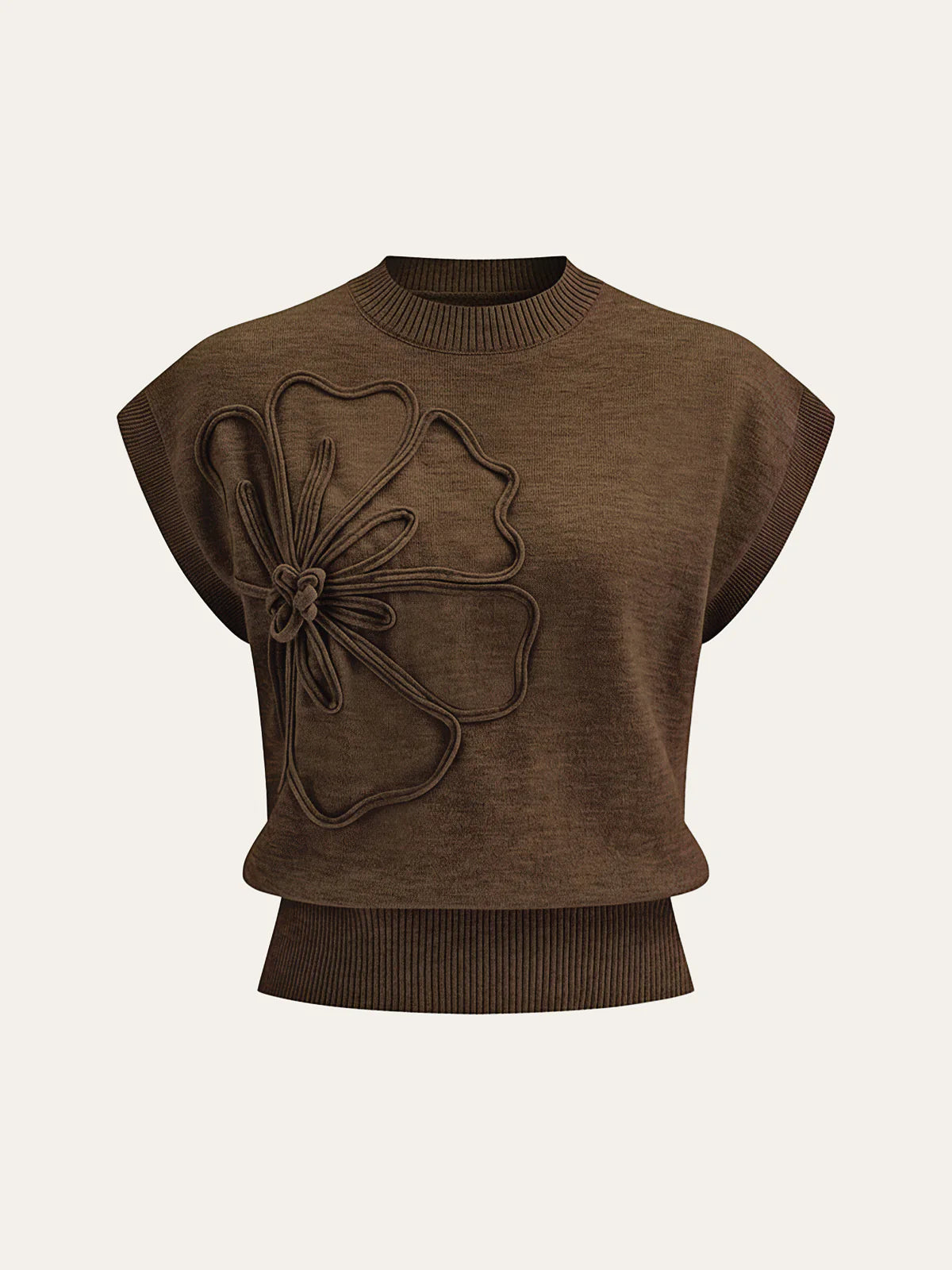 Floral Appliqué Cap Sleeve Knit Top