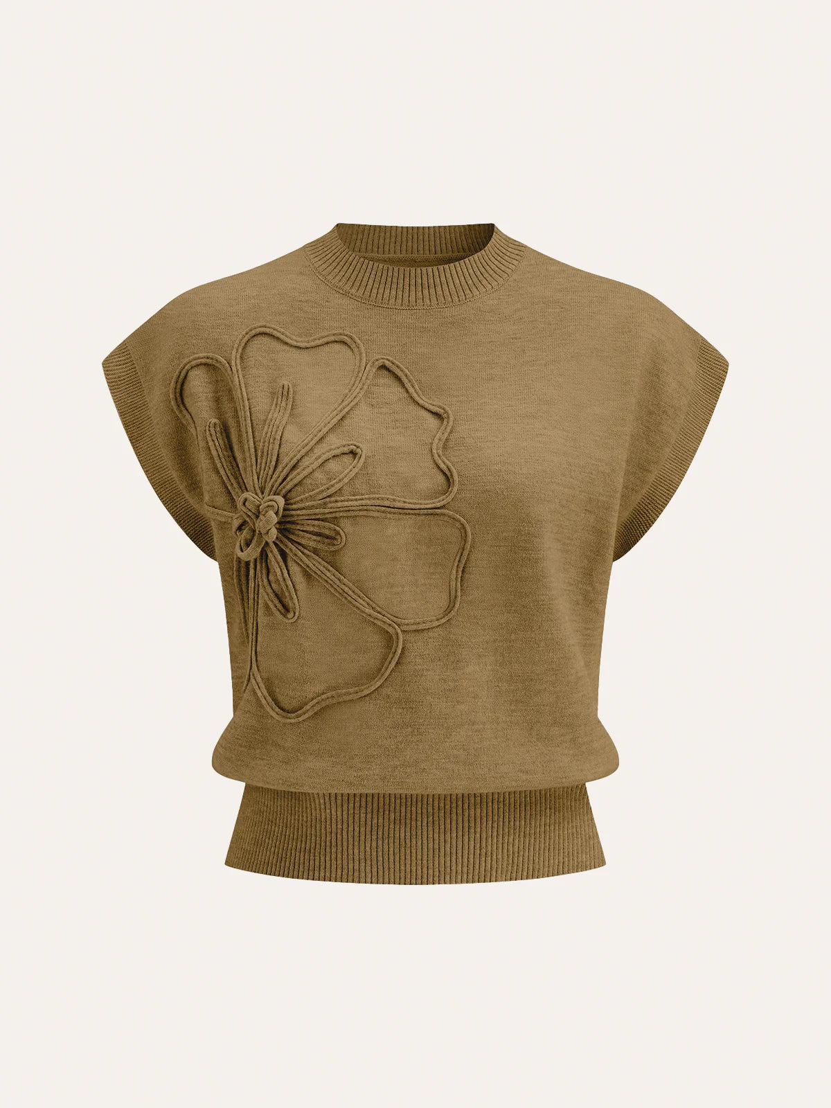 Floral Appliqué Cap Sleeve Knit Top