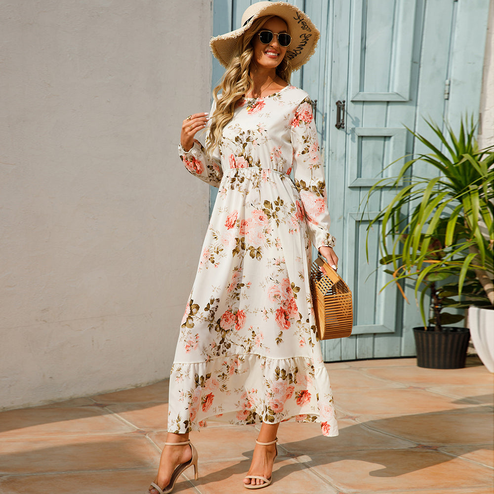 Draped Halter Ruffle Flow Maxi Dress