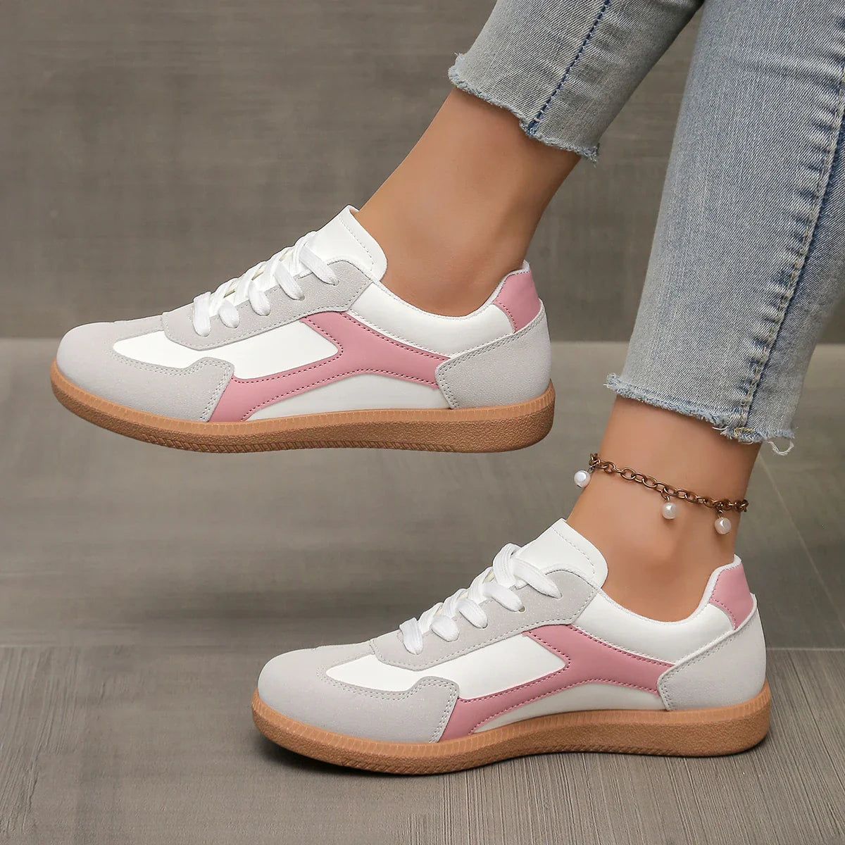 Vintage Leather Gum Sole Low-Profile Sneakers