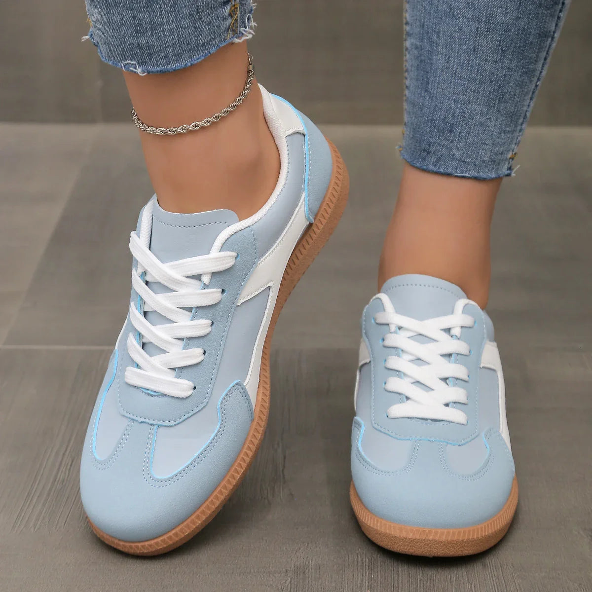 Vintage Leather Gum Sole Low-Profile Sneakers