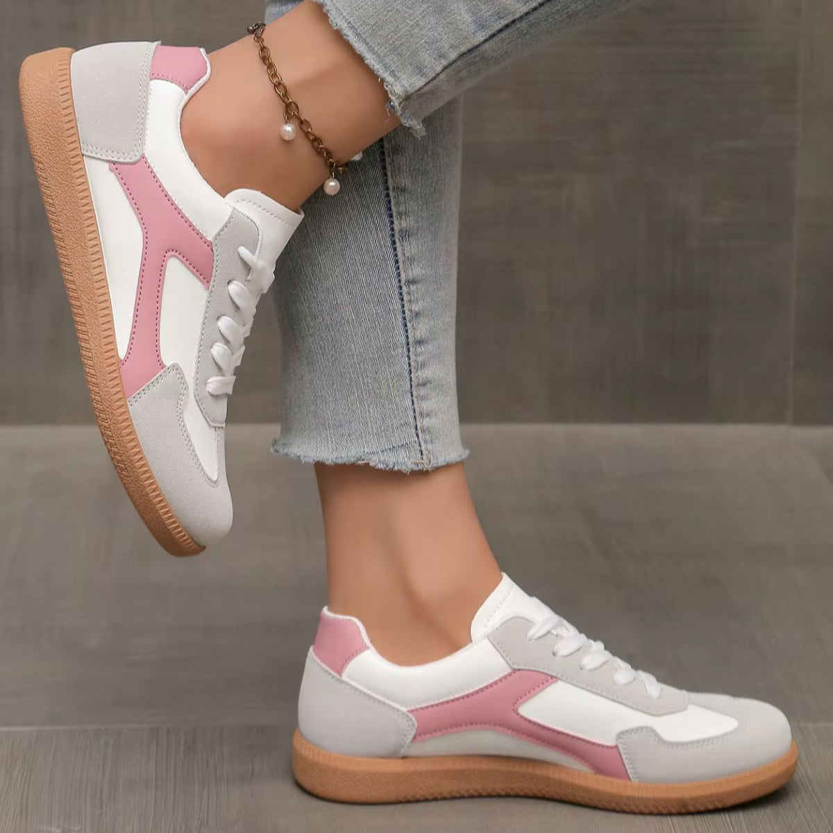 Vintage Leather Gum Sole Low-Profile Sneakers