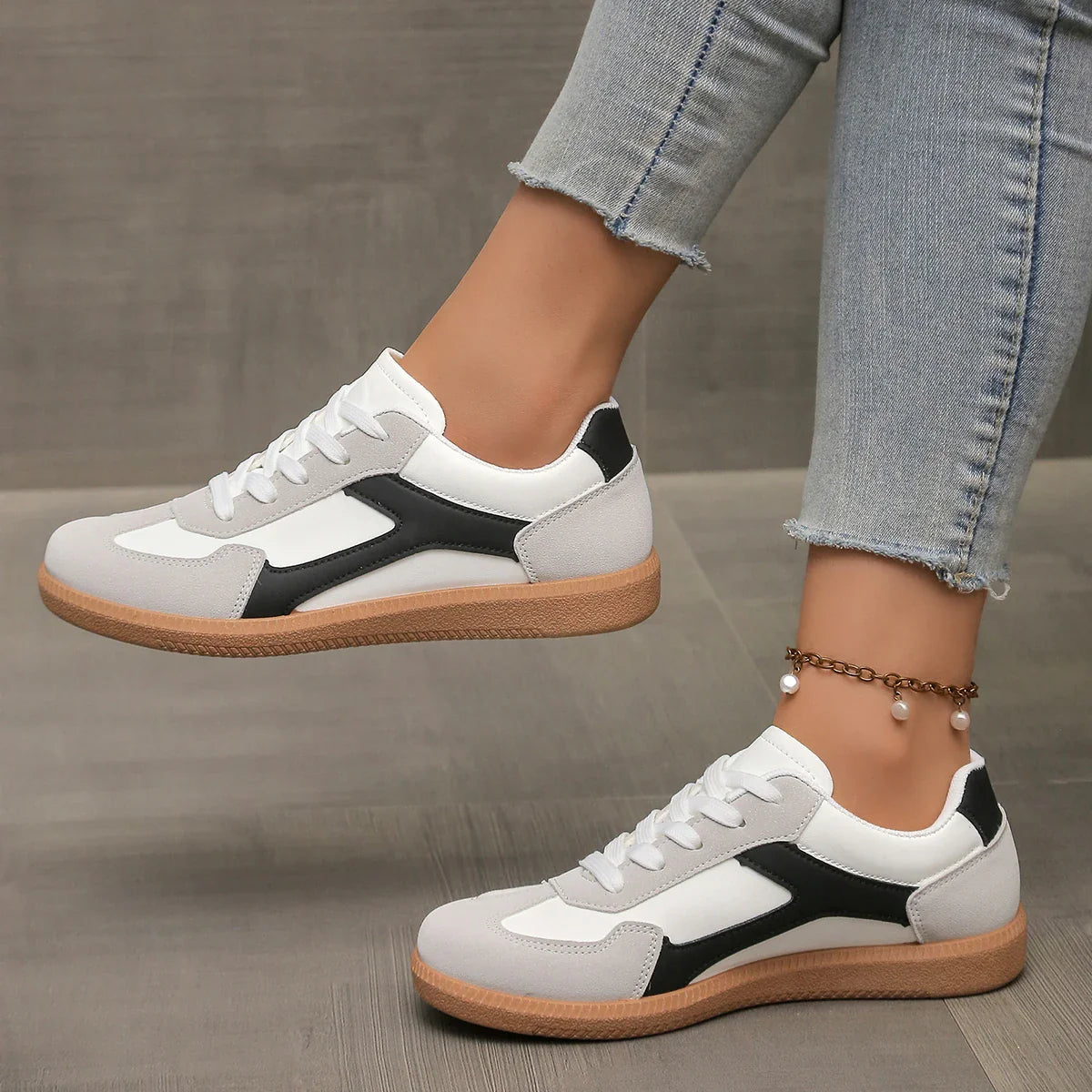 Vintage Leather Gum Sole Low-Profile Sneakers