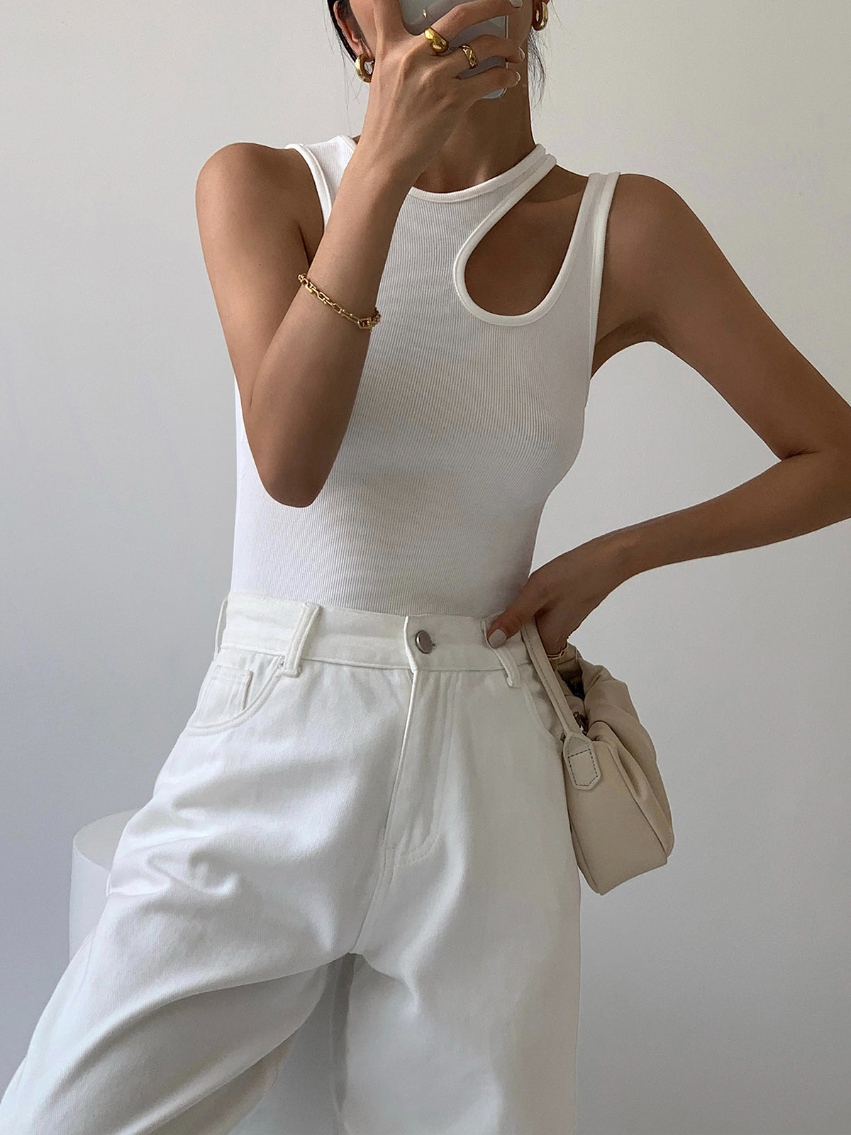 Ribbed Cutout Sheer Knit Tank