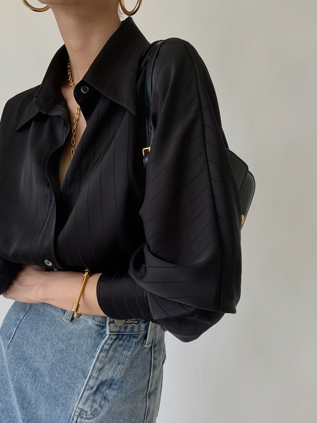 Relaxed Long Sleeve Collared Button-Up Shirt