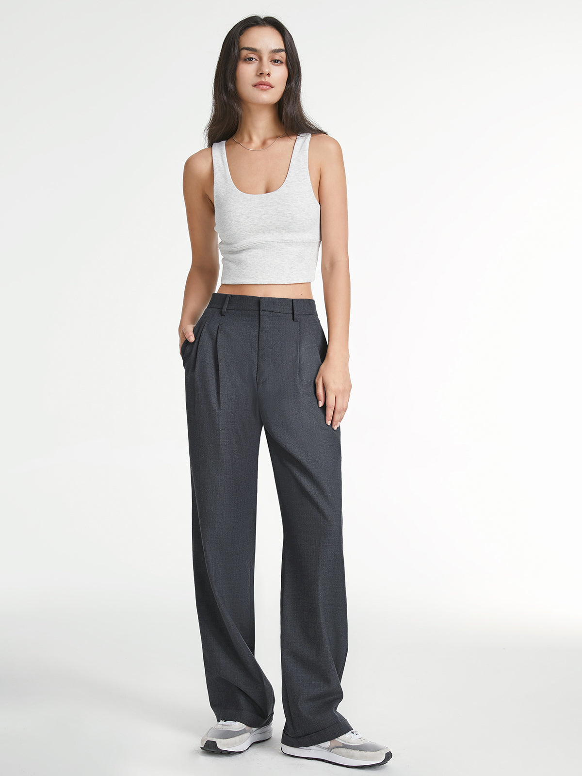 Tailored High-Rise Pleated Wide-Leg Trousers