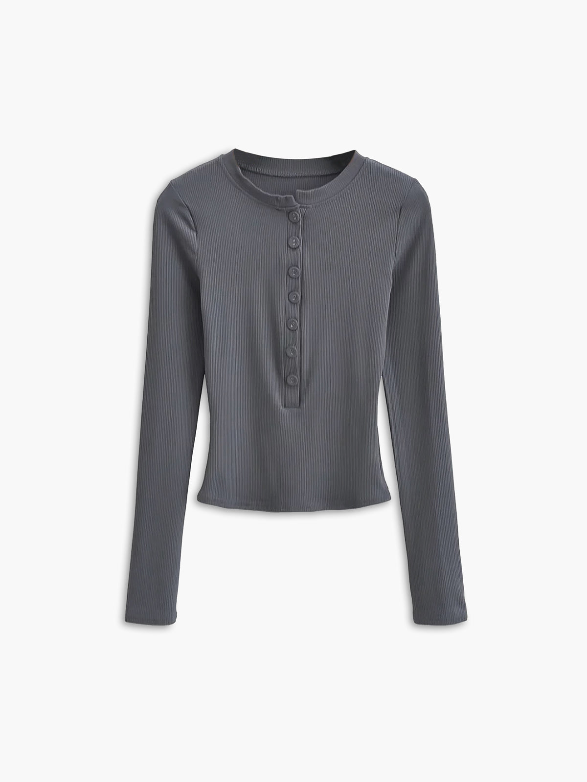 Ribbed Knit Button-Front Cropped Long Sleeve Shirt