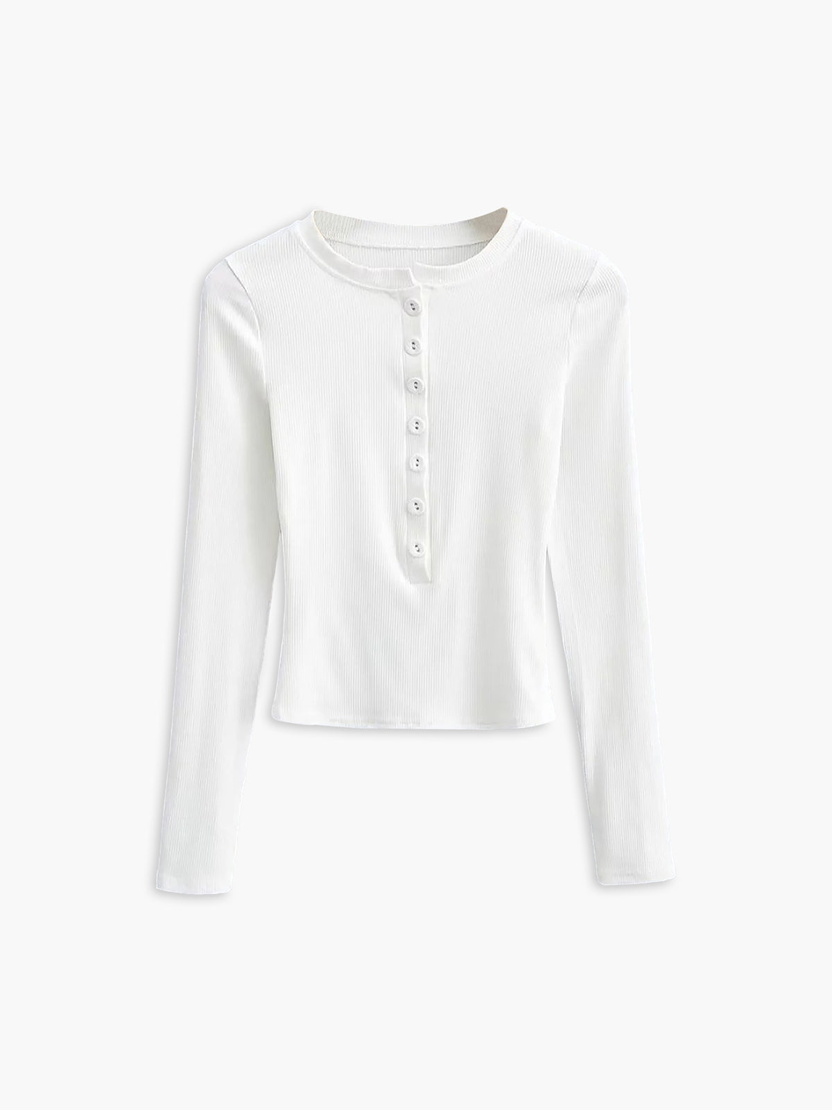 Ribbed Knit Button-Front Cropped Long Sleeve Shirt