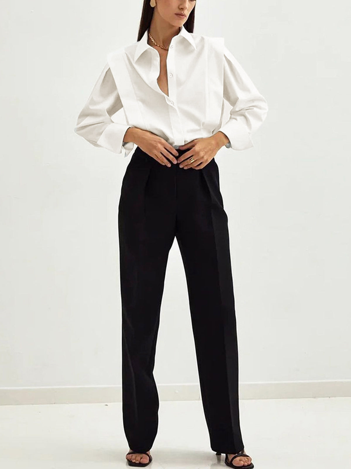 Oversized Cotton Collared Button-Up Shirt