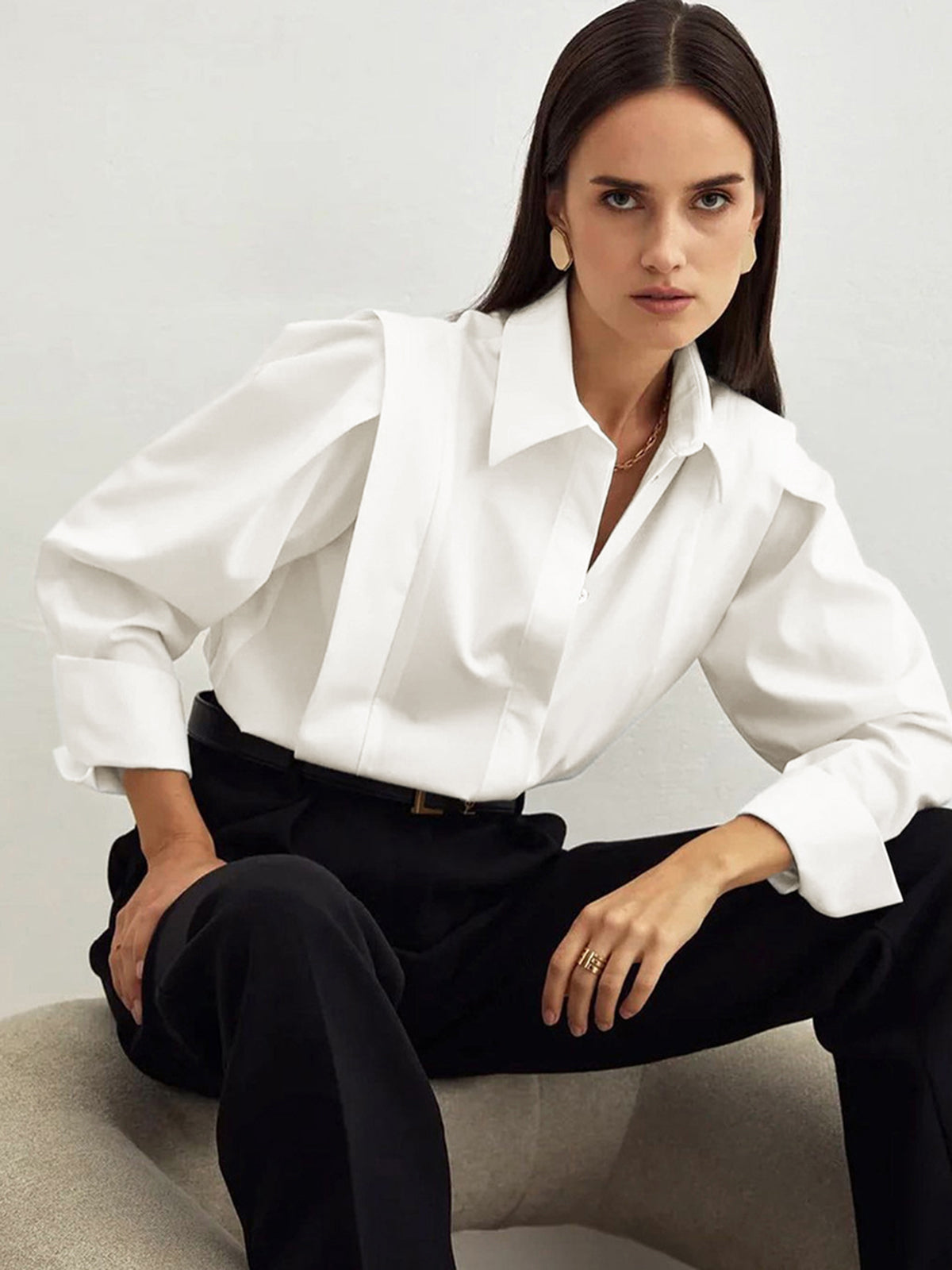 Oversized Cotton Collared Button-Up Shirt