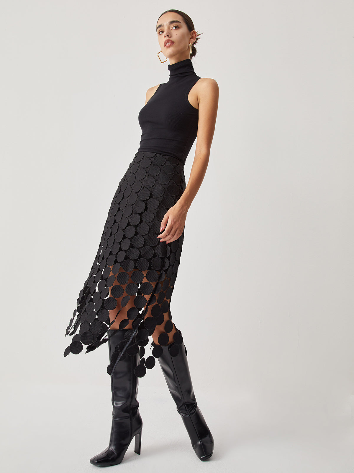 Laser Cut Layered Midi Skirt