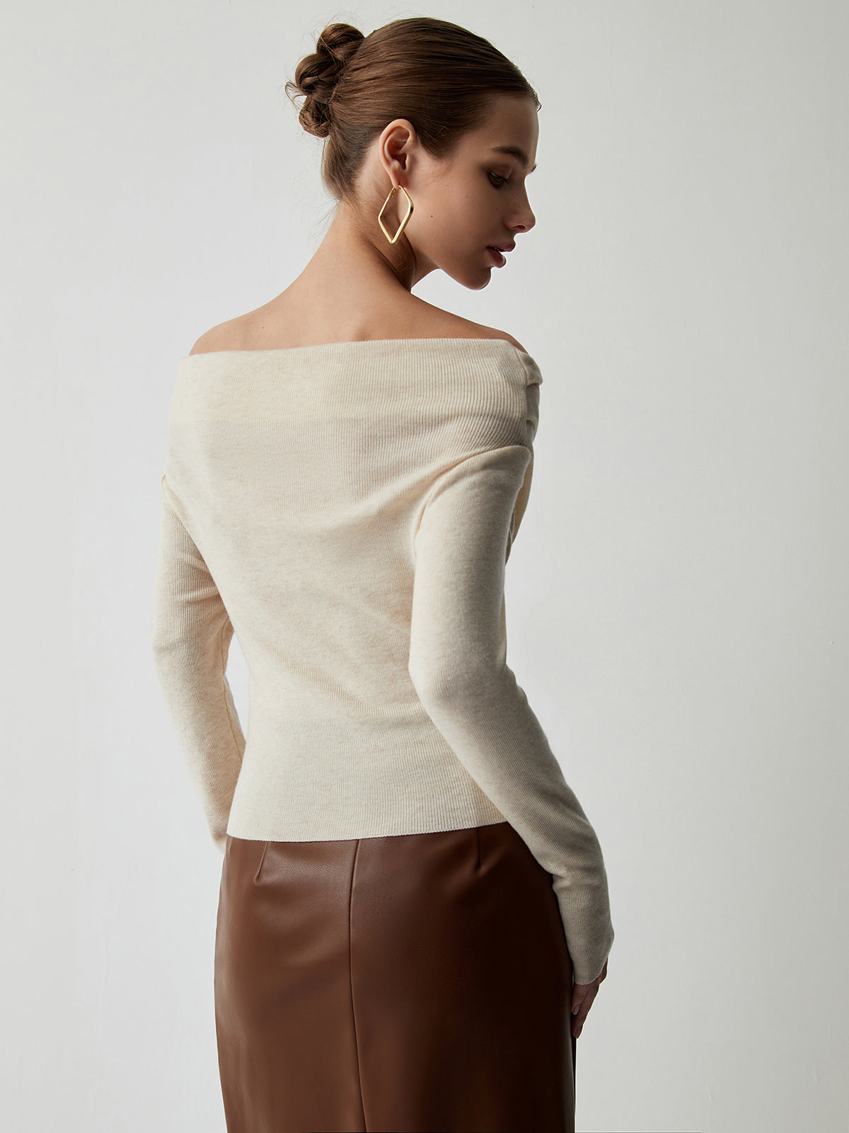 Off-Shoulder Wrap Knit Long Sleeve Top