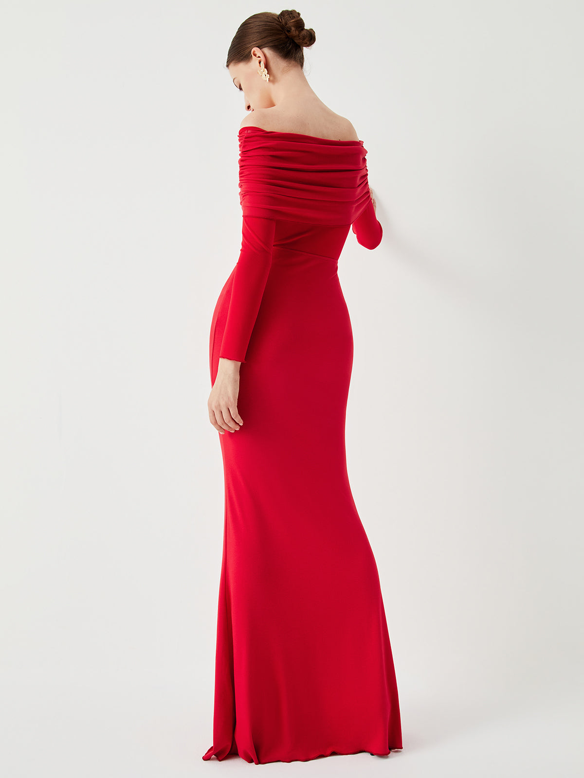 Off-Shoulder Sheer Mesh Maxi Dress