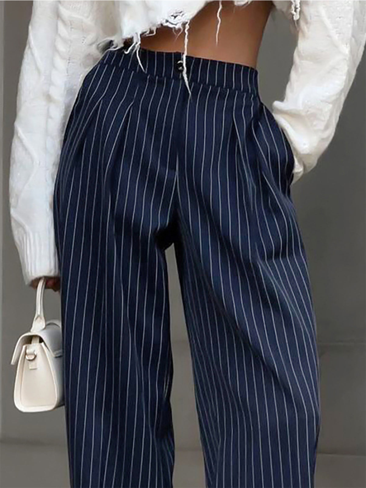 Tailored Pinstripe Pleated Wide-Leg Trousers