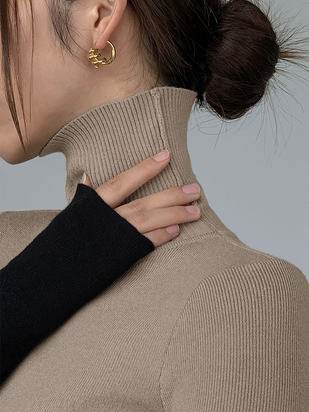 Asymmetric Colorblock Mock Neck Knit Top