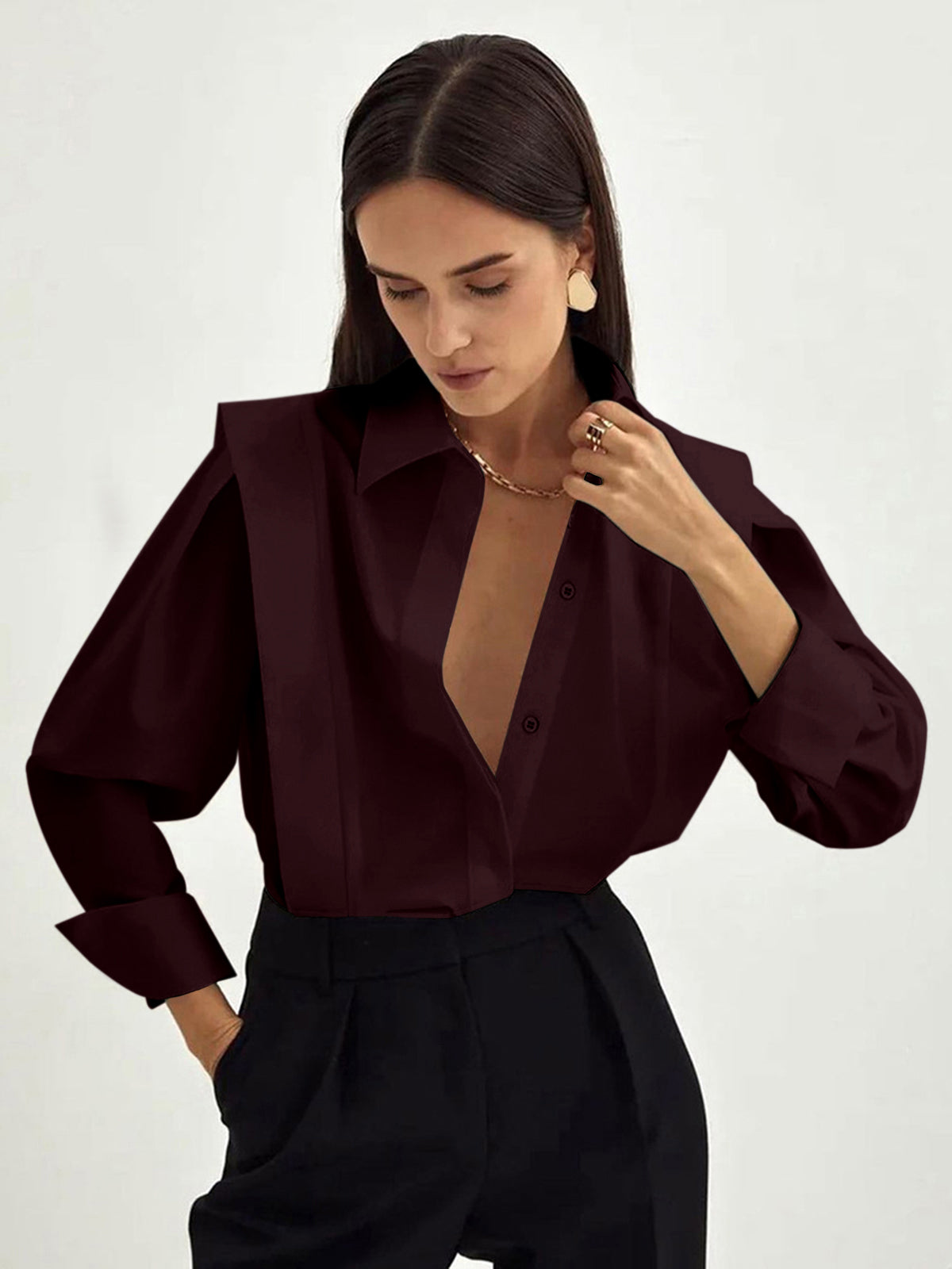 Oversized Cotton Collared Button-Up Shirt