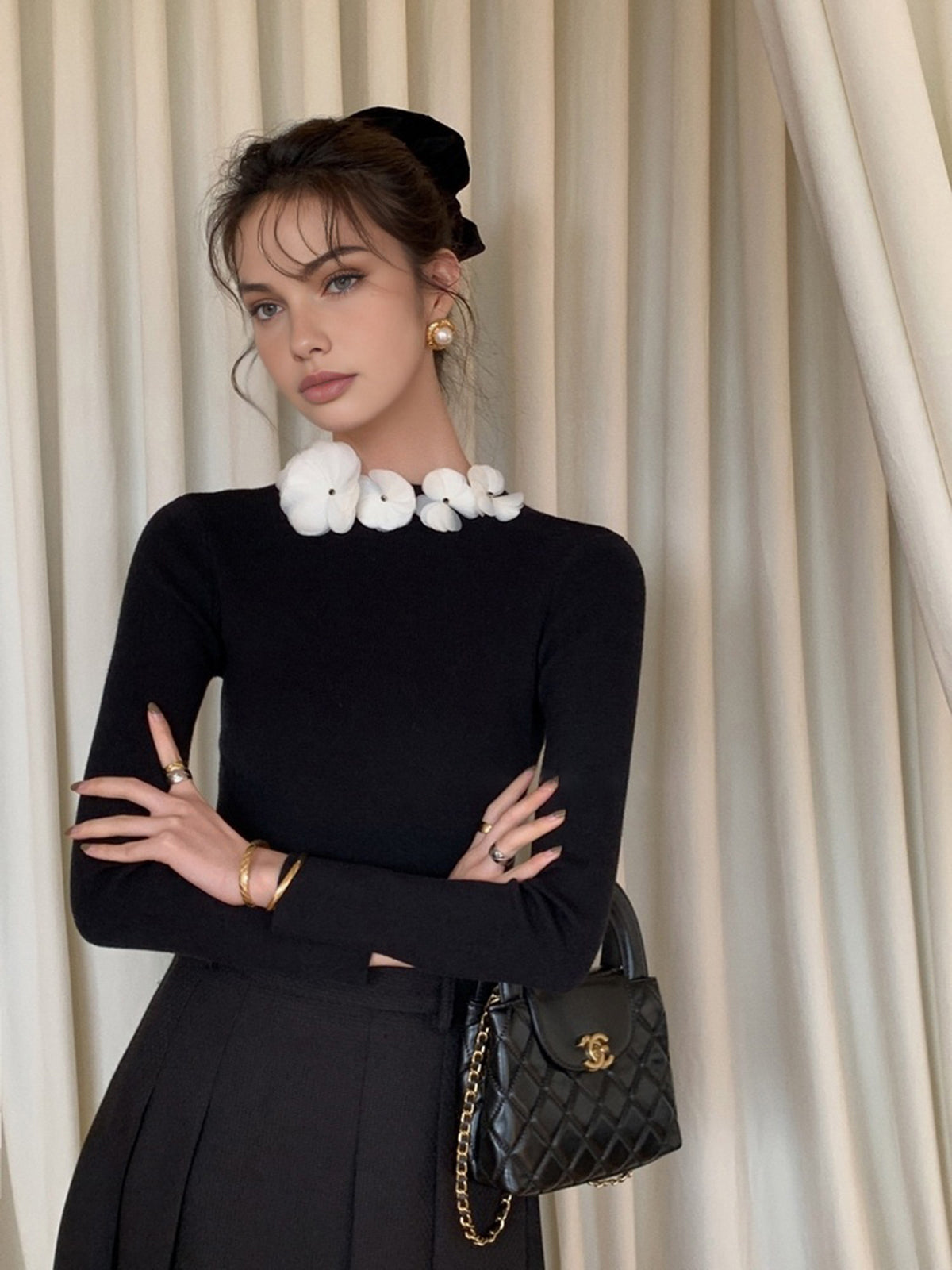 Solid Fitted Long Sleeve Stretch Knit Top