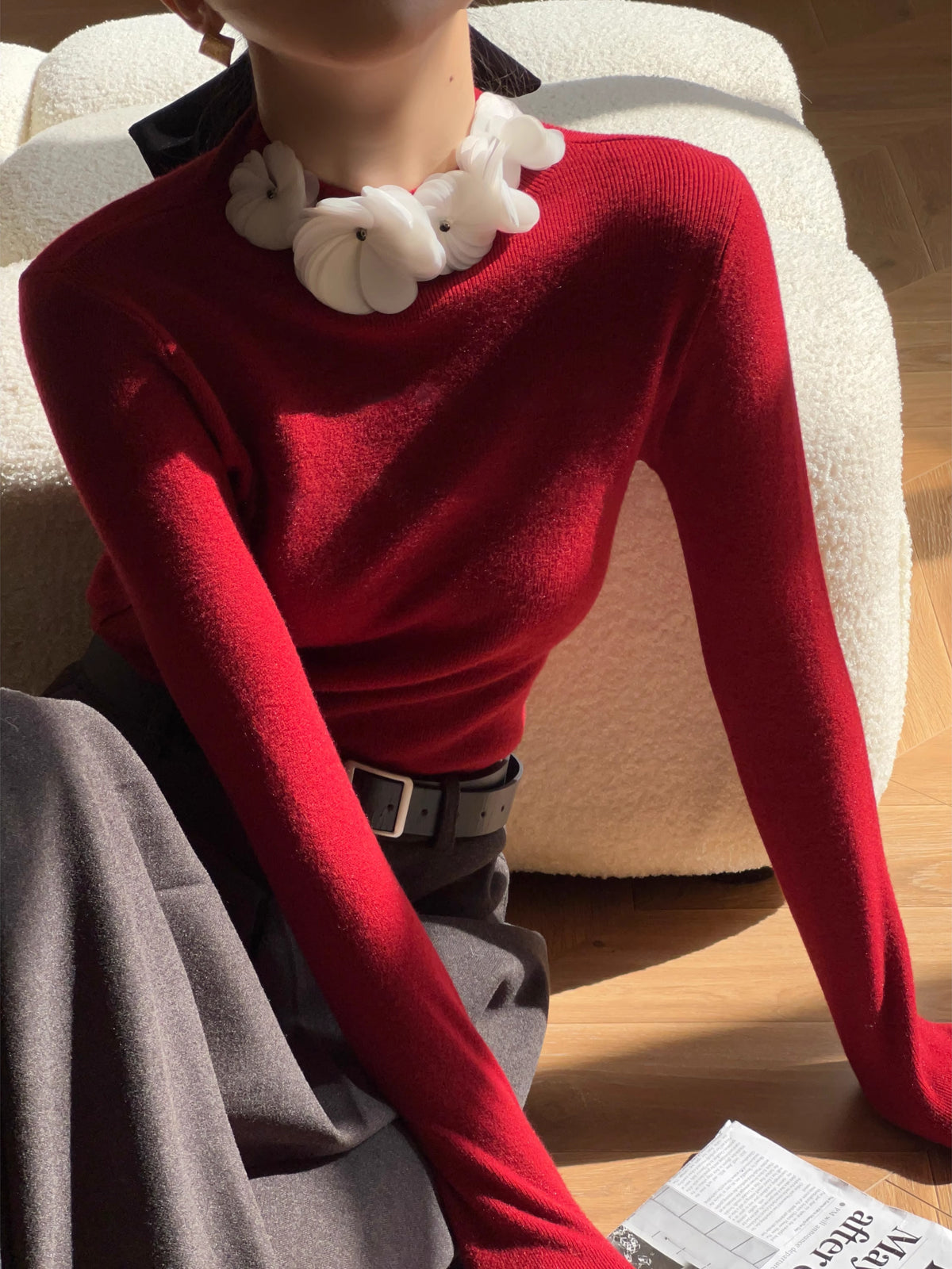 Solid Fitted Long Sleeve Stretch Knit Top