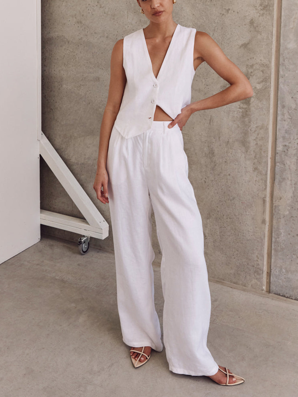 Relaxed Cotton Two-Piece Casual Pants Set