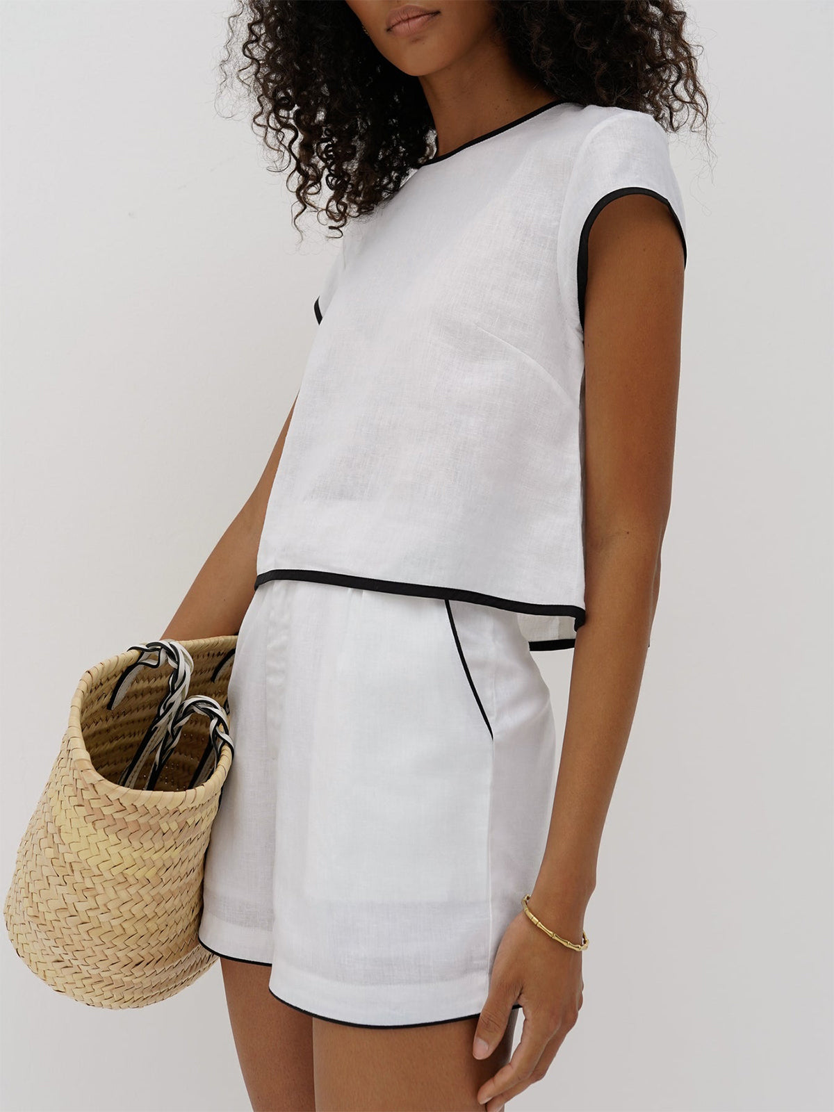 Contrast Trim Cotton Lounge Shorts Set