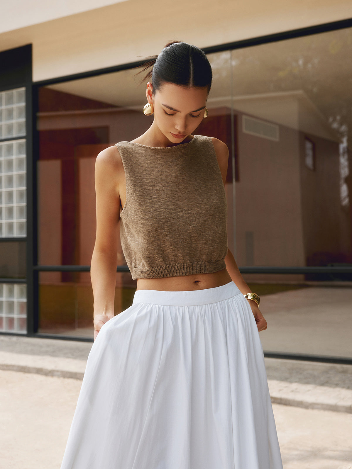 Crew Neck Knit Crop Tank