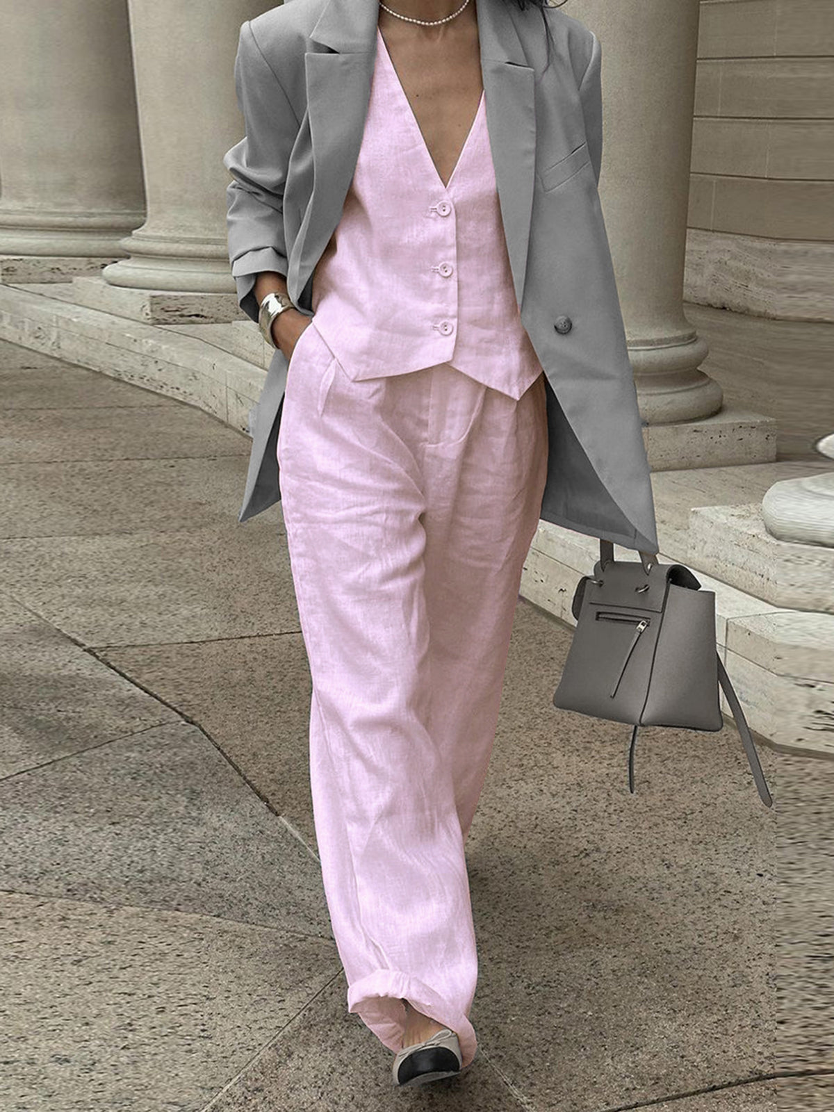 Relaxed Cotton Two-Piece Casual Pants Set