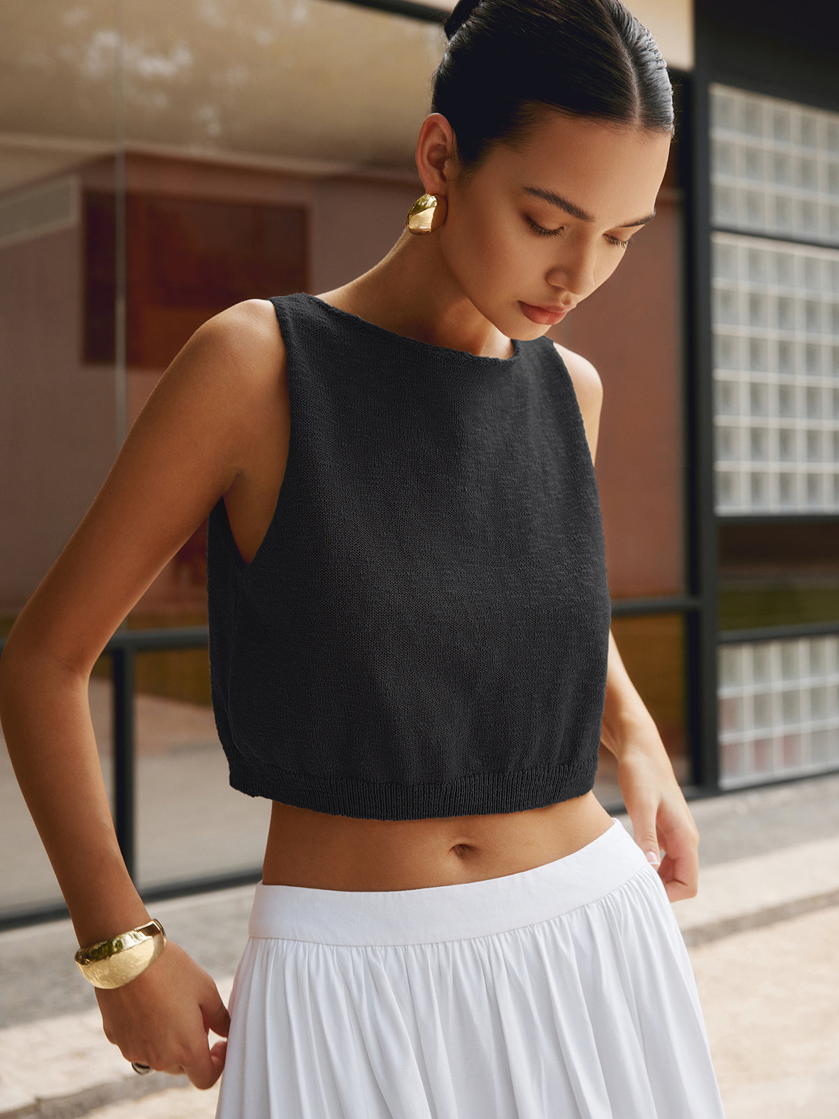 Crew Neck Knit Crop Tank