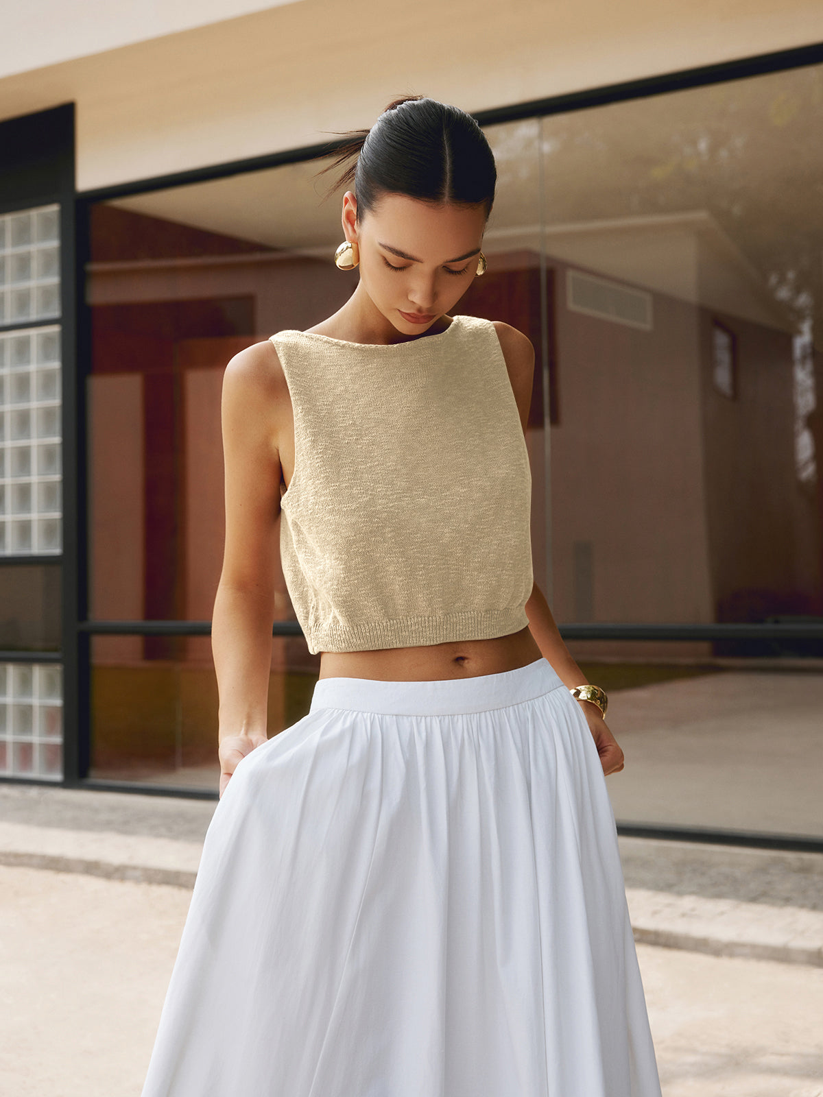 Crew Neck Knit Crop Tank