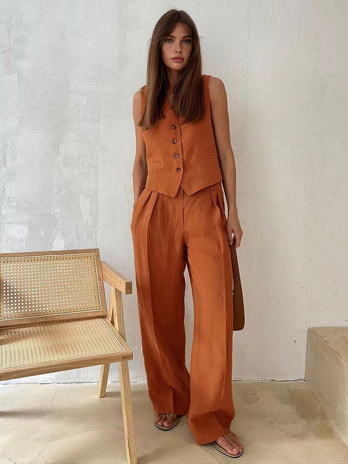 Relaxed Cotton Linen Two-Piece Trouser Set