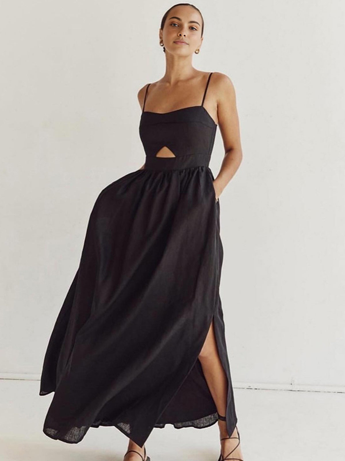 Cutout Pocket Cotton Maxi Dress