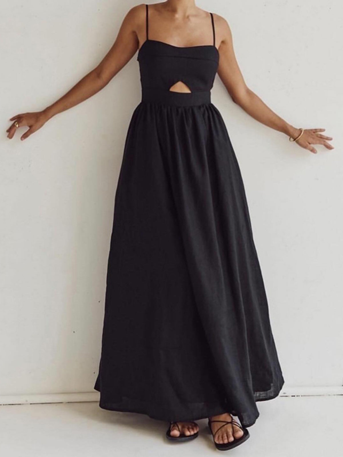Cutout Pocket Cotton Maxi Dress